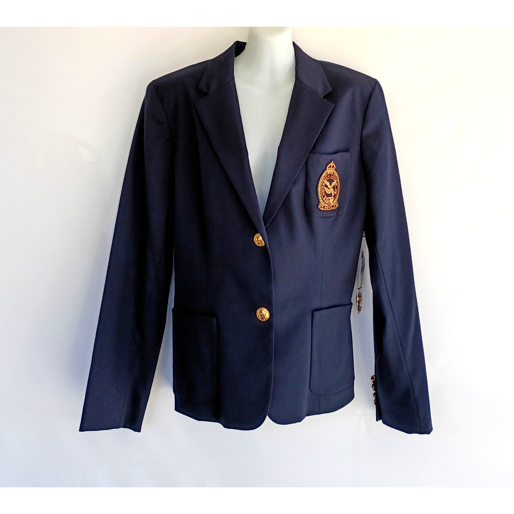 American Living Blue Crest Wool Blazer Jacket Gold Button Preppy Academia 14 NEW - Picture 2 of 13